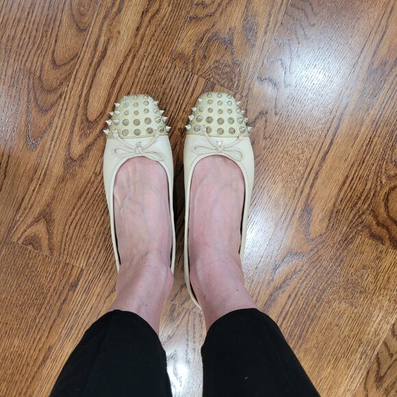 Sam Edelman Spiked Ballet Flats. Leather. Monet Studded Cap Toe. Sand. Size 7. - Picture 11 of 13